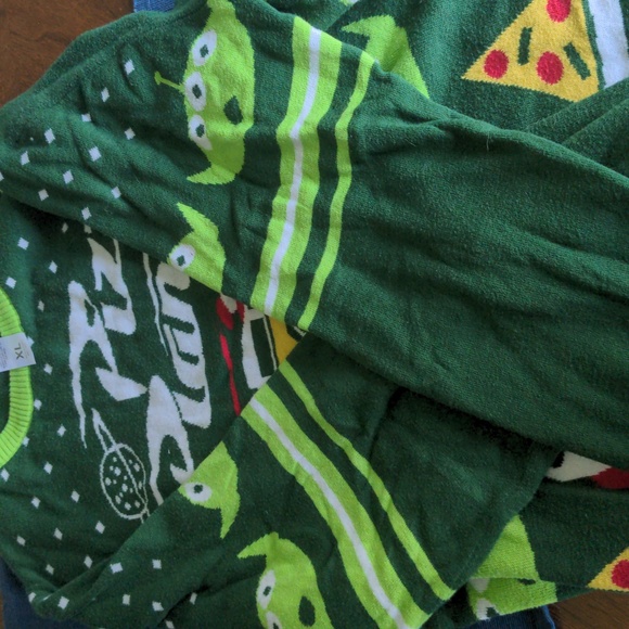 Toy Story Alien Pizza Planet Ugly Christmas Sweater - Picture 3 of 3